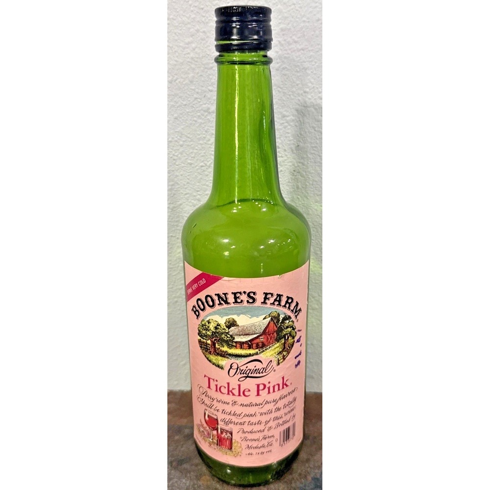 Vintage Boone's Farm Tickle Pink Empty Wine Bottle Green Glass Decor